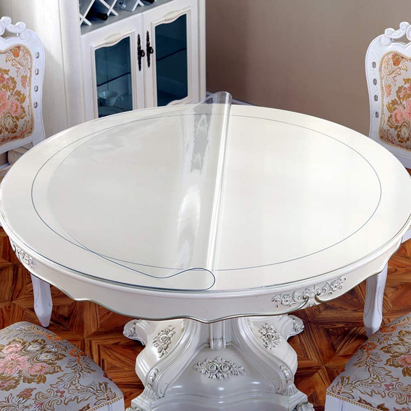 Leoewo 24 Inches Diameter Clear Round Plastic Protector Cover Wipeable Vinyl PVC Circle Tablecloth Dining Coffee Table Pad Wood Furniture Protector Eco Tabletop Protective Desktop Cover Mat Pad Easy Clean - Image 2